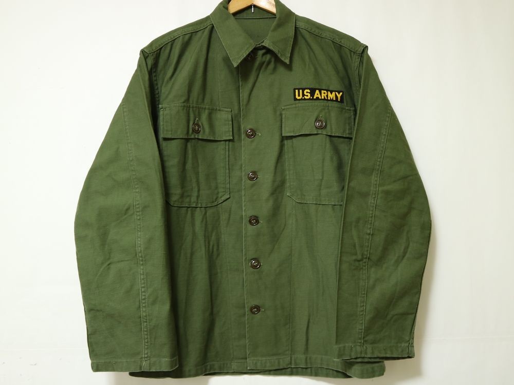 1stモデル ! 50s 米軍 実物 U.S.ARMY OG-107 ビンテージ ユーティリティ シャツ ジャケット コットンサテン SMALL // M-47 HBT ミリタリー_画像2