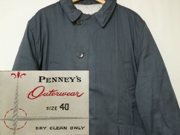 デッドストック 60s PENNEY'S Outerwear ビンテージ ギャバジン コート 剥き出しボタン ミリタリー調 40/ワーク ジャケット カーコート ☆_画像1