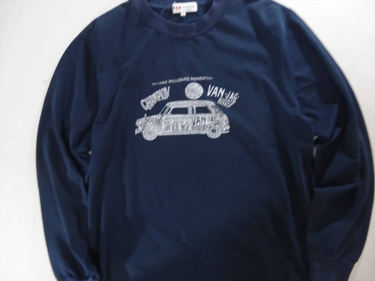 ★送料無料! VAN JACKET ヴァンヂャケット フロントクラッシックカータイポグラフィプリント/クルーネックロングスリーブTシャツ L NAVY★_画像6