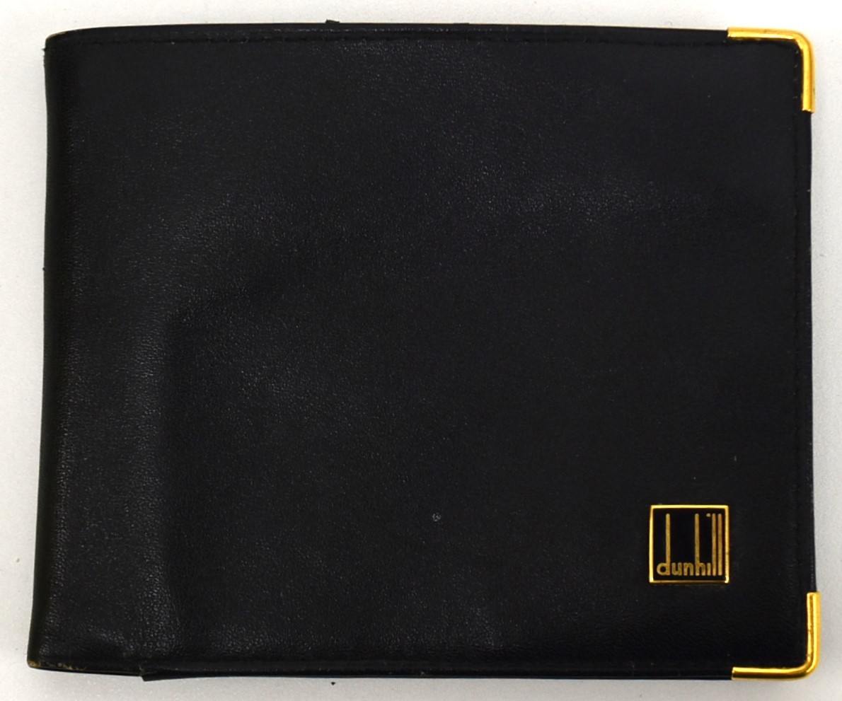 【中古】 ダンヒル dunhill 二つ折り財布 カードポケット× 3 黒 ブラック レザー メンズ ロゴプレート_画像1