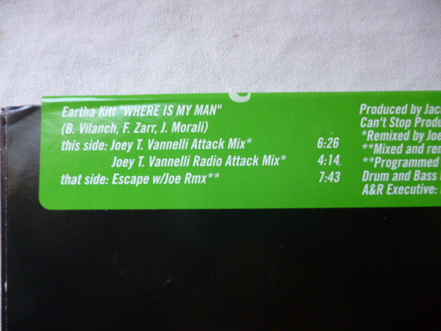 Eartha Kitt / Where Is My Man 未開封 アップリフト ダーク・HOUSE 12 Joe T. Vannelli Remixes 試聴_画像2