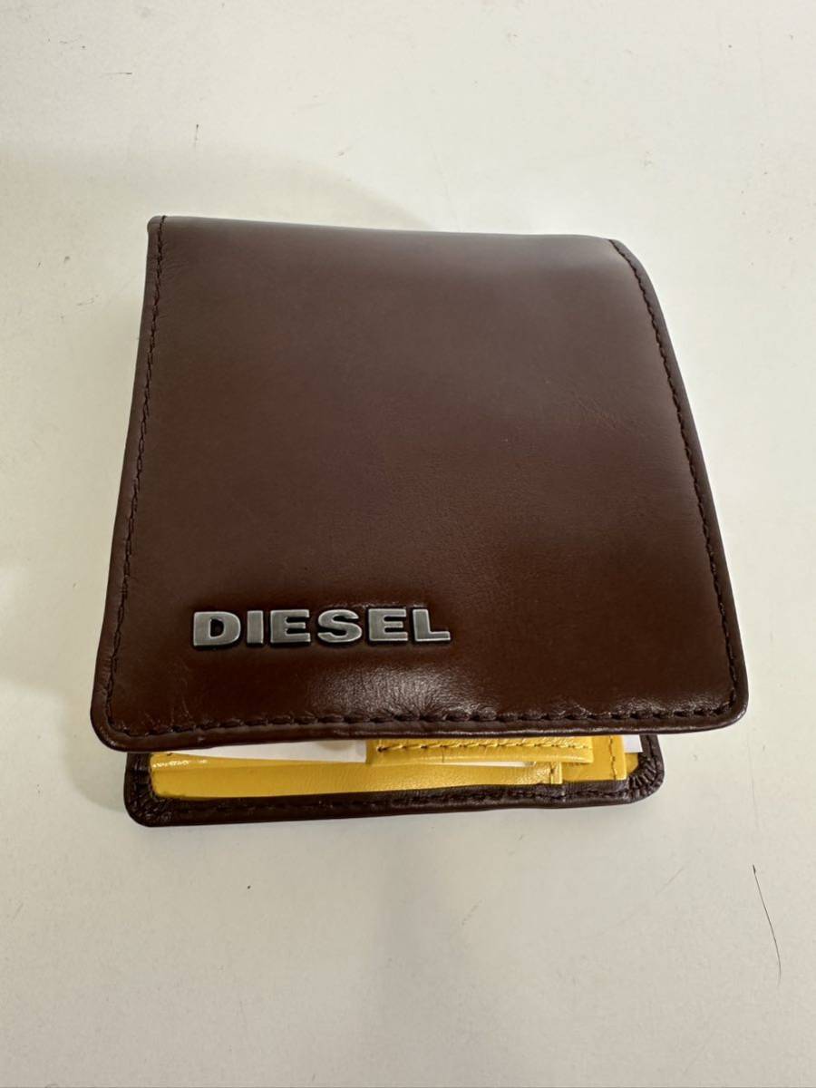 ［未使用品］ DIESEL 財布 ディーゼル 二つ折り 牛革 ブラウン イエロー レザー （J）_画像2