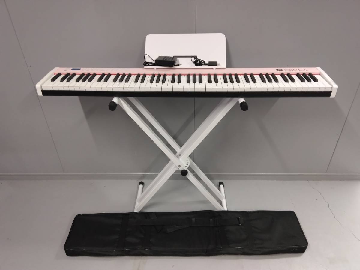 M769 新15 現状品　直接引き取り限定　TOP FILM　CEULA　電子ピアノ　ピンク　スタンド白　ペダル　電子キーボード　1/30
