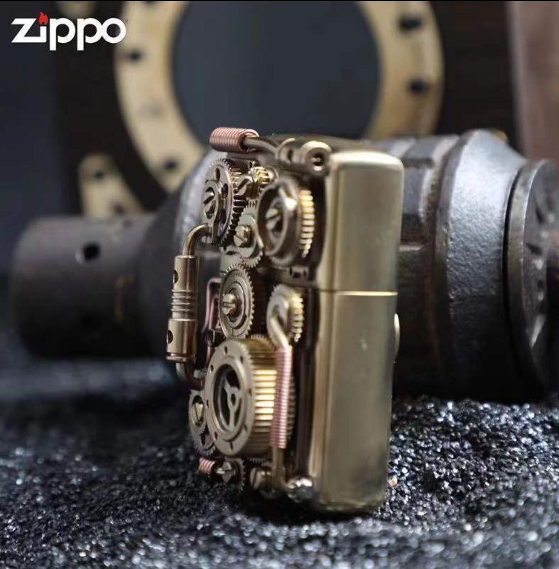 送料無料「限定品」SteamPunk solid brass Armor 新品 ZIPPO ジッポー オイルライター 重量感 真鍮 歯車は回転できます 未使用_画像4