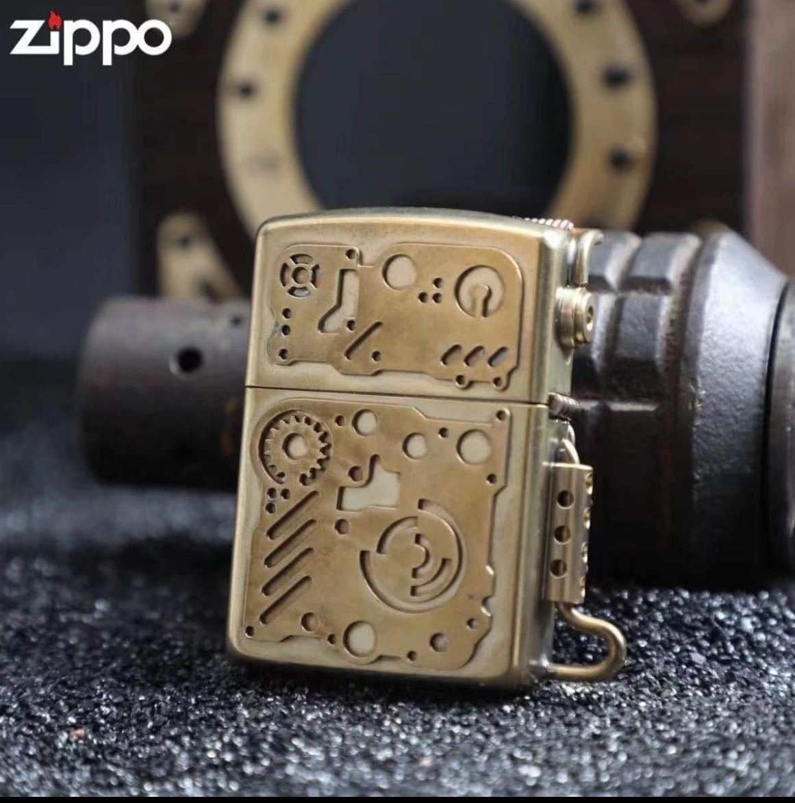 送料無料「限定品」SteamPunk solid brass Armor 新品 ZIPPO ジッポー オイルライター 重量感 真鍮 歯車は回転できます 未使用_画像2