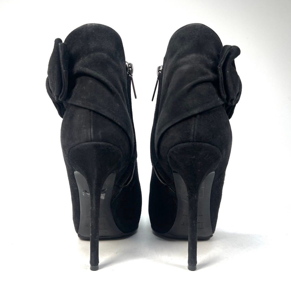 クリスチャンディオール　dior ブーティ　ショートブーツ　スエード　リボン　34 1/2 21.5cm レディース　靴　シューズ　ブラック