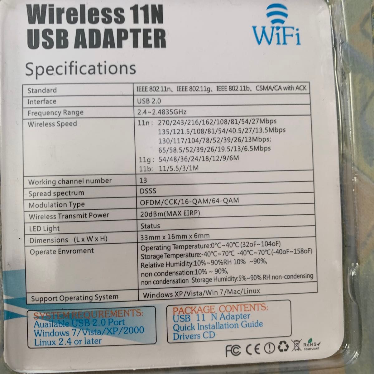 USB 2.0 WIRELESS  802.11N  mini ディスク付き