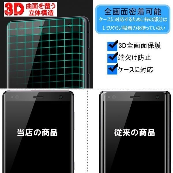 2枚セット『3D全面』Sony Xperia XZ3 SO-01L / SOV39/softbank 801SOガラスフィルム全面保護3D加工曲面硬度9H保護カバー気泡レス黒ブラック_画像5
