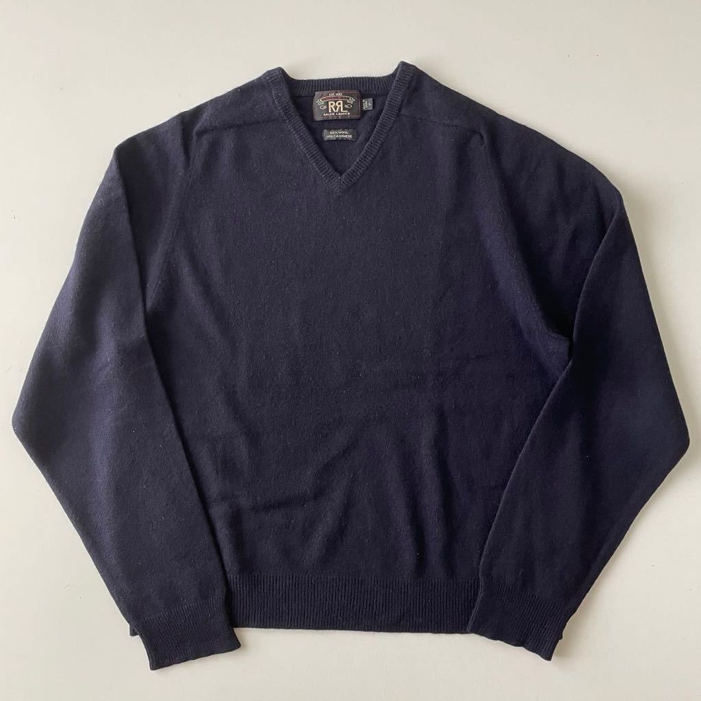 RRL “Varsity V-Neck Sweater” L セーター ニット Vネック バーシティ ネイビー ウール カシミヤ Ralph Lauren ヴィンテージ_画像2