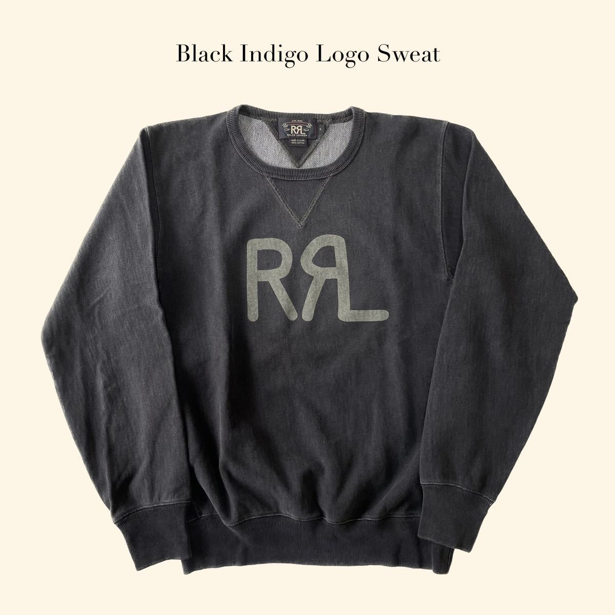 【傑作/未使用】RRL “Black Indigo Logo Sweat” S インディゴ 黒 ブラック 両V ロゴ スウェット シャツ Ralph Lauren ヴィンテージ_画像1