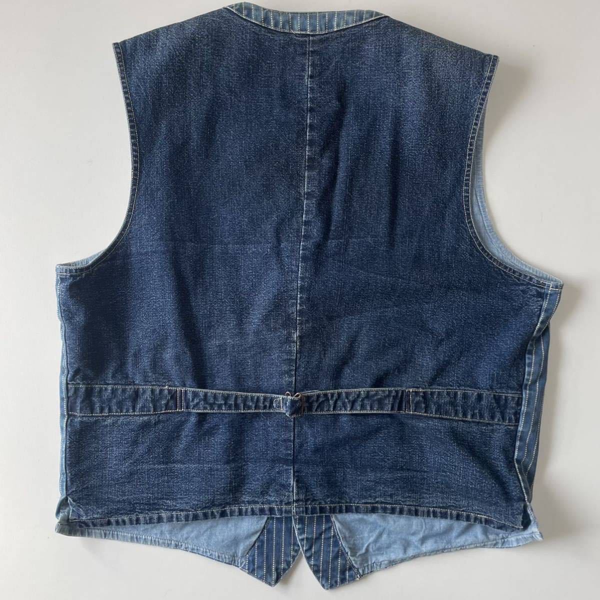 【名作】RRL “Wabash Striped Vest” XL ワバッシュ ウォバッシュ ストライプ ワーク インディゴ ベスト Ralph  Lauren ヴィンテージ