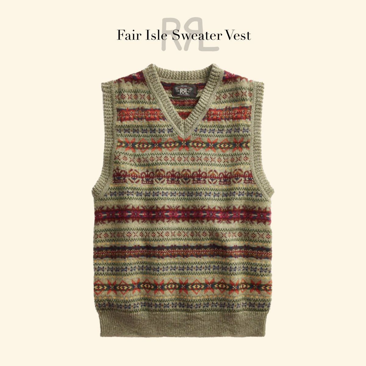 【傑作】RRL “Fair Isle Sweater Vest” M フェアアイル セーター ニット ベスト 総柄 ネイティブ Ralph Lauren ヴィンテージ