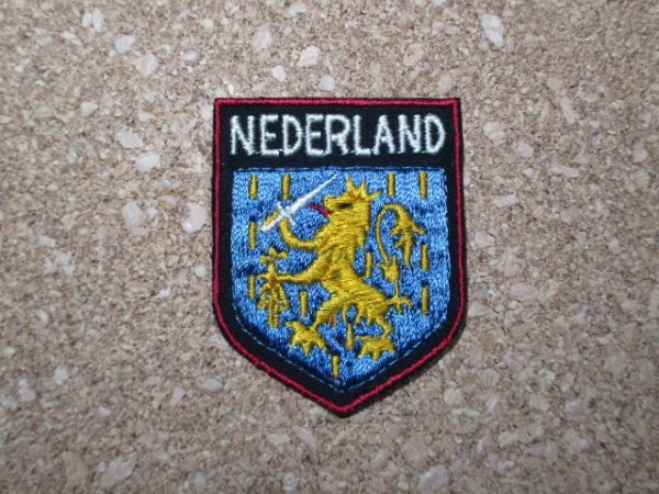 70s オランダ NEDERLAND ビンテージ ワッペン/ライオン獅子ヨーロッパ欧州アップリケ紋章パッチ旅行エンブレム土産ユーロ D22_画像1