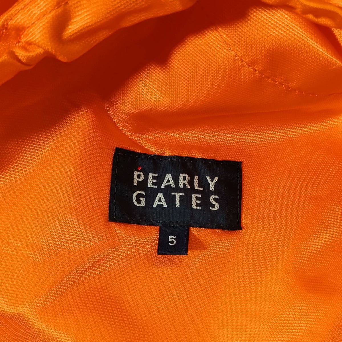 PEARLY GATES パーリーゲイツ ナイロンジャケット サイズ5 (XL) ジップアップジャケット オレンジ系 パーカー収納 軽量 ドローコード付_画像8