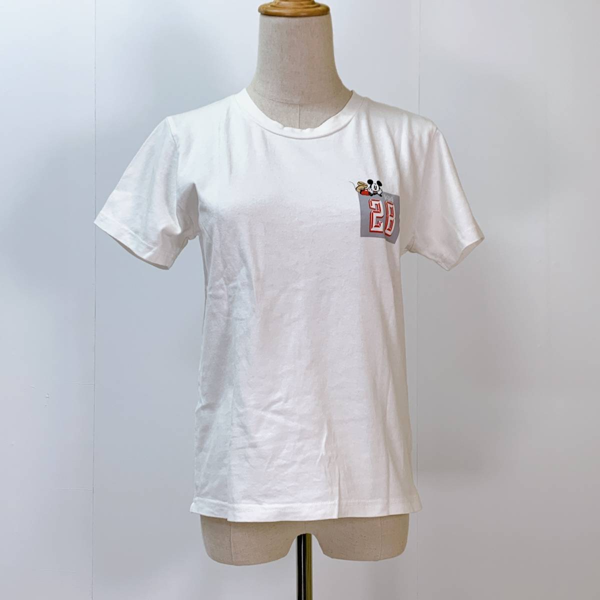 S2149 B:MING レディース Tシャツ 半袖 人気 白 綿100% 万能 かわいい シンプルデイリーカジュアル 前プリント ディズニーコラボ_画像1