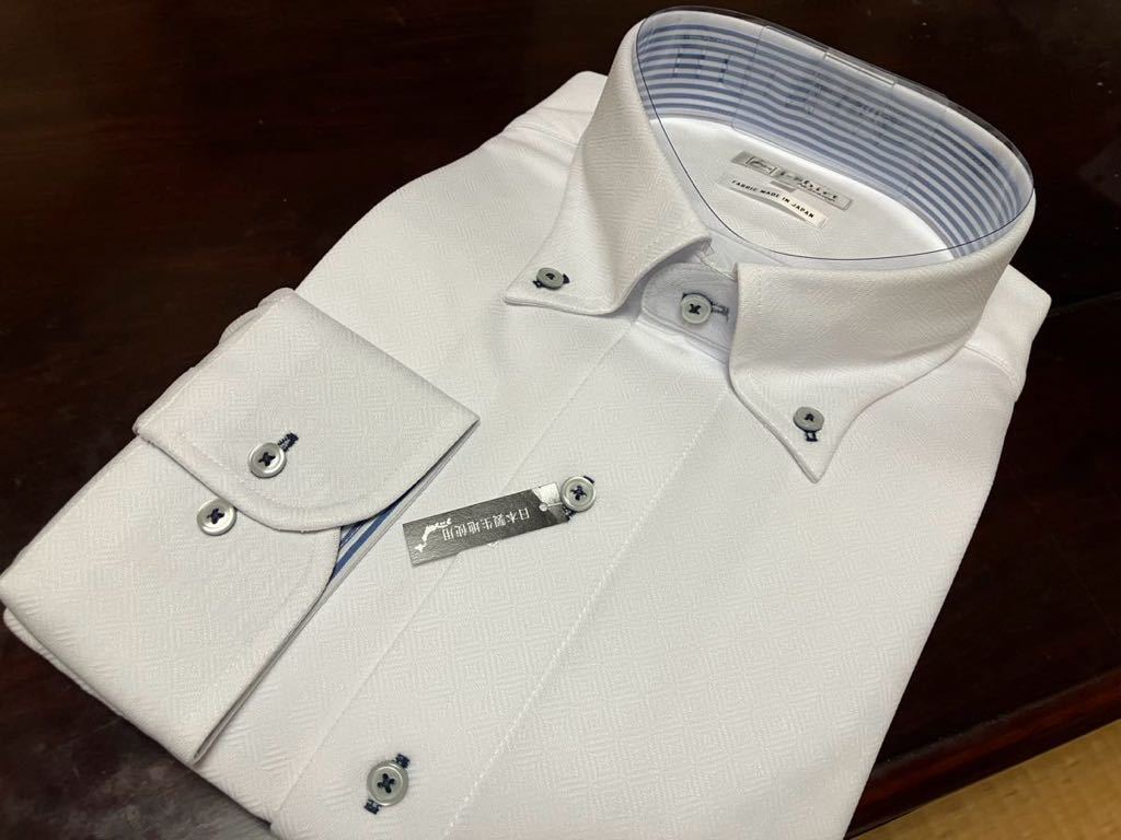 I-Shirt★白織柄幾何学柄ノーアイロンワイシャツ　ボタンダウン　3L(45-86)　ストレッチ素材で着やすいですよ_画像1