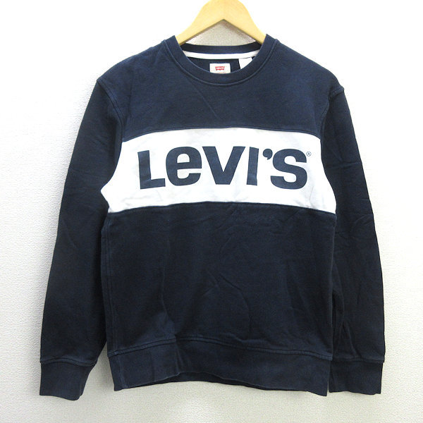 G■リーバイス/Levi's ロゴスウェット/トレーナー【M】紺/men's/25【中古】■_画像1