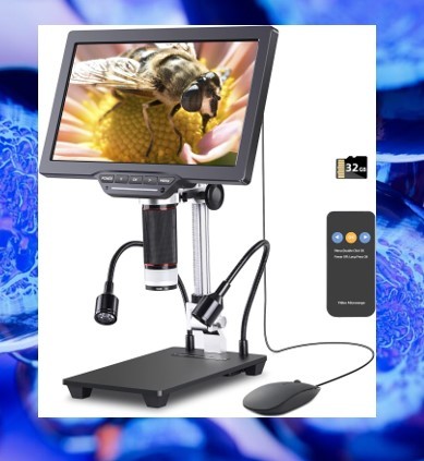 デジタ ル顕微鏡 金属製スタンド ライト付き 1080P 10.1インチ液晶LCDデジタルマイクロスコープ 528xズーム 測量機能 2688x1512 研究分析