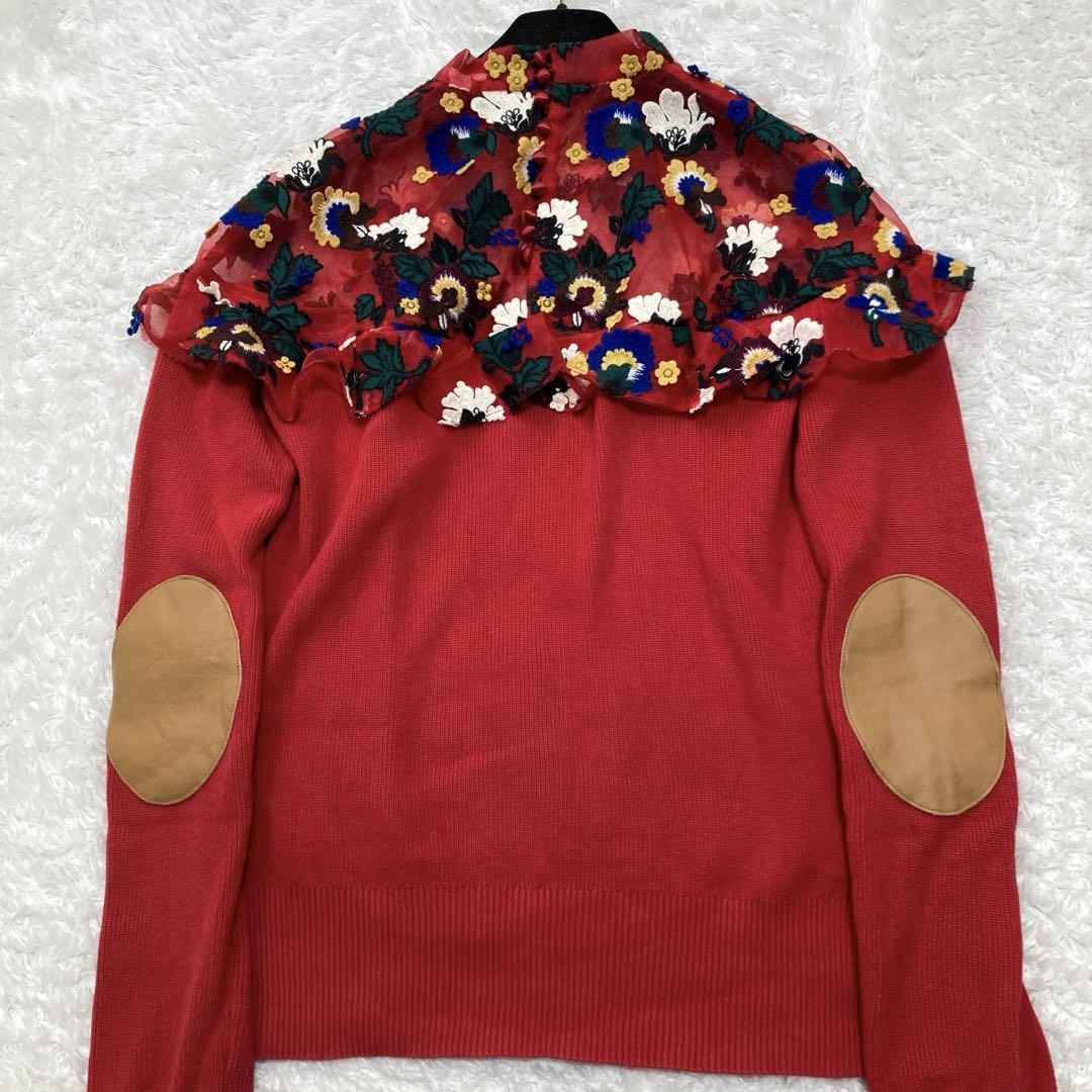 美品 sacai サカイ レース切替 ニット セーター 刺繍 花柄 美品 sacai サカイ レース切替 ニット セーター 刺繍 花柄