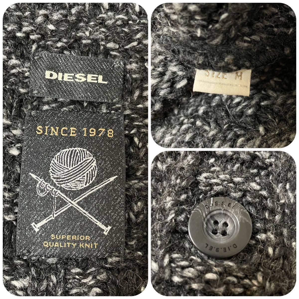 ディーゼル DIESEL ケーブル編み メランジ ショールカラー ニット ジャケット カーディガン ブルゾン Mサイズ ロゴ刺繍 グレー メンズ_画像9