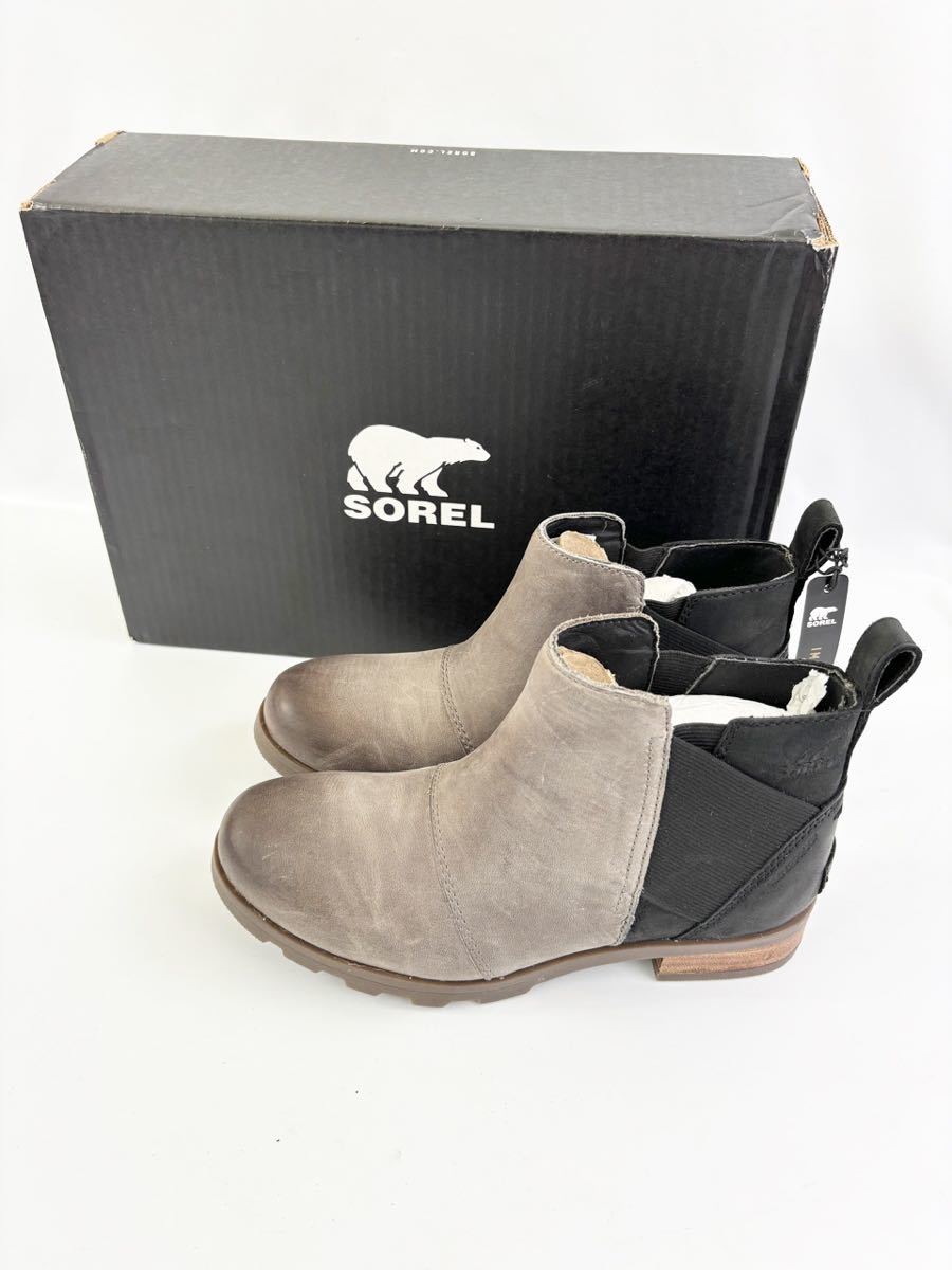 新品未使用　SOREL EMELI CHELSEA エミリー　チェルシー　ブーツ　ウォータープルーフ　22.5 グレー　黒　靴 革