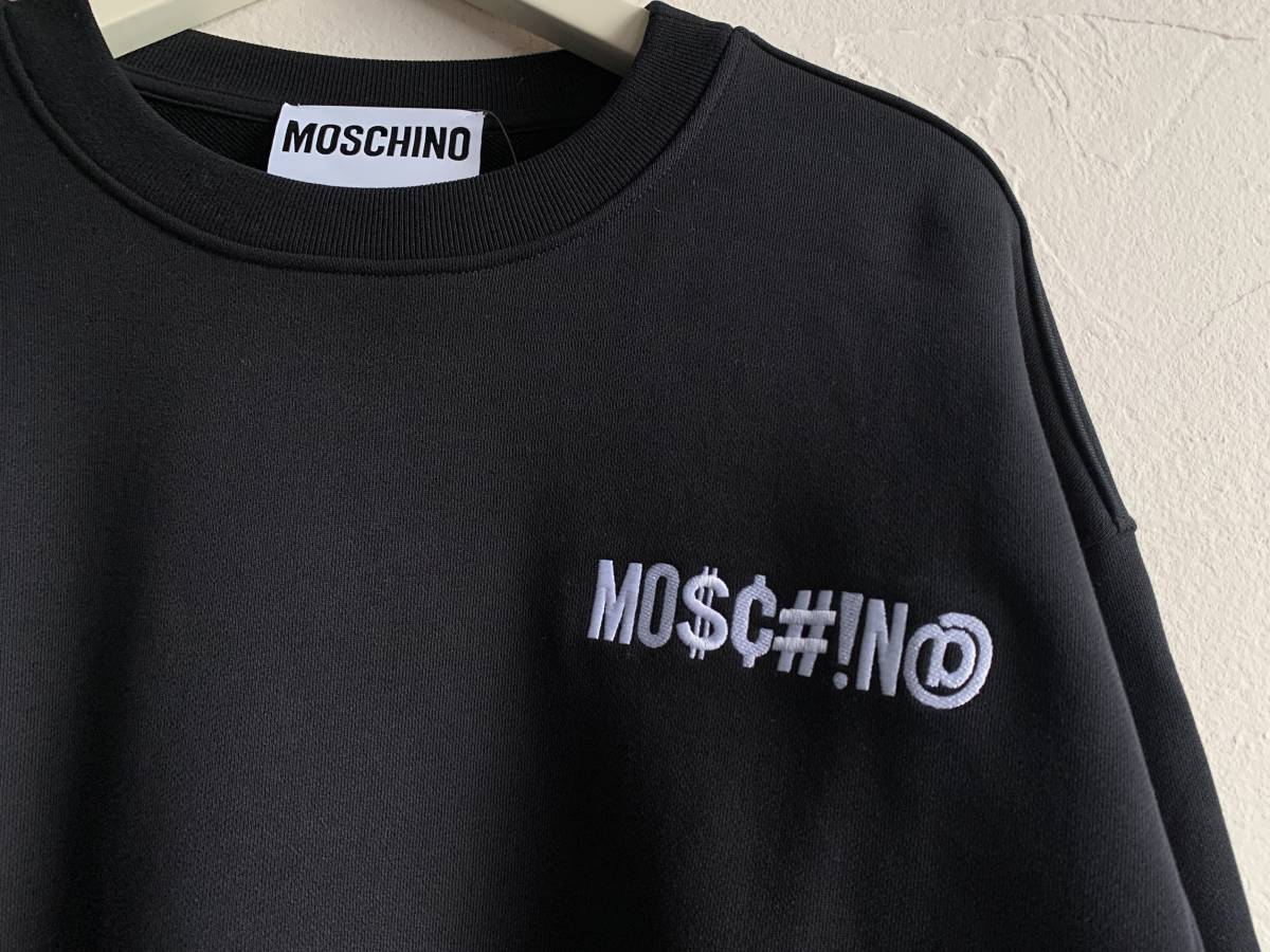 新品　最大値下げ　Moschino モスキーノ　スウェットシャツ　クルーネックトレーナー　刺繍ロゴ　ブラック　サイズ44　参考価格￥63,800_画像2