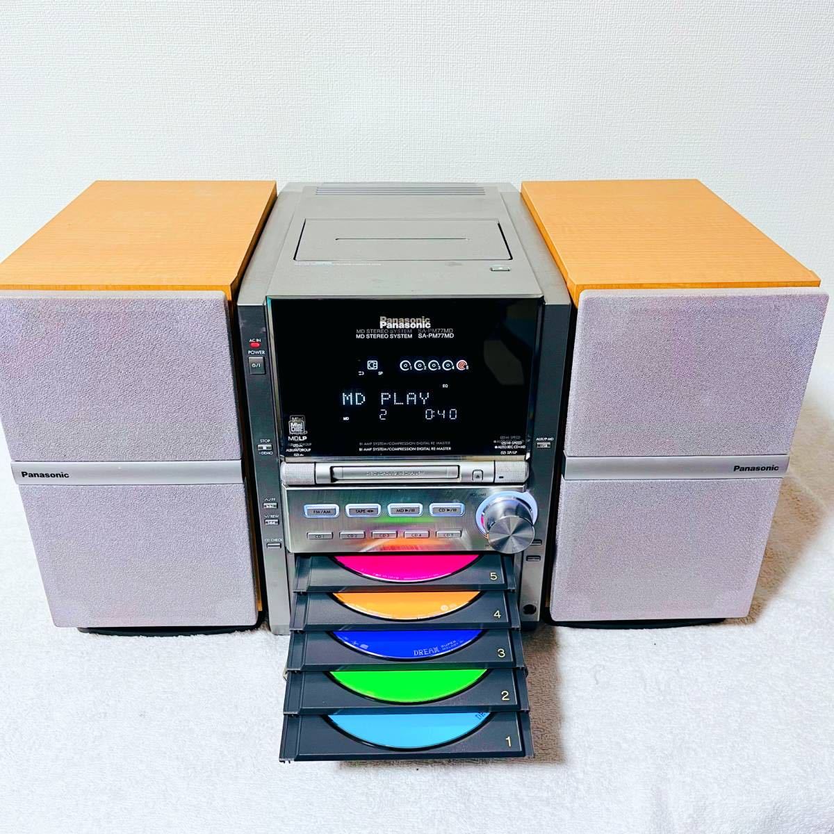 Panasonic パナソニック 5枚CDチェンジャー MD コンポ SC-PM77MD SA-PM77MD SB-PM77MD シルバー 動作品_画像2