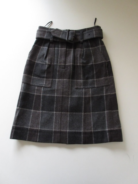 BURBERRY BLACK LABEL / バーバリーブラックレーベル ウールコットン チェックスカート 38 CHARCOAL * レディース タイト_画像3