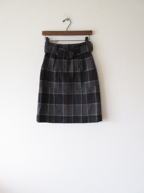 BURBERRY BLACK LABEL / バーバリーブラックレーベル ウールコットン チェックスカート 38 CHARCOAL * レディース タイト_画像1