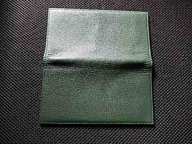 薄型長財布 かぶせ蓋 ２つ折り本革レザー グリーン(緑)系美品男女兼用 の画像3