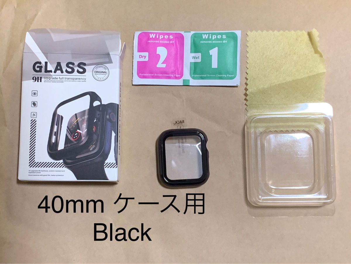 アップルウォッチ Apple Watch 4/5/6/SE 40mm カバー 保護ケース+ガラスフィルム一体化_ブラック__ 1