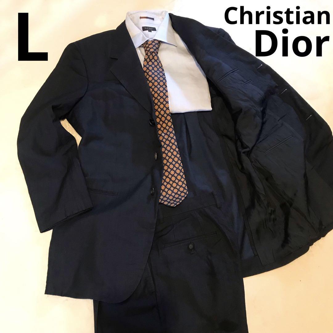 最高級Vintage80's Dior セットアップ シルク混 ダークネイビー_画像1