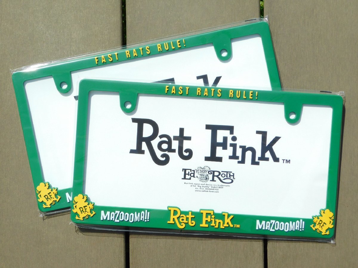 ◆送料無料◆【Rat Fink・ラットフィンク】※《ライセンスプレートフレーム・グリーン／２枚セット》　MOONEYES　新基準対応ナンバーフレー_画像1
