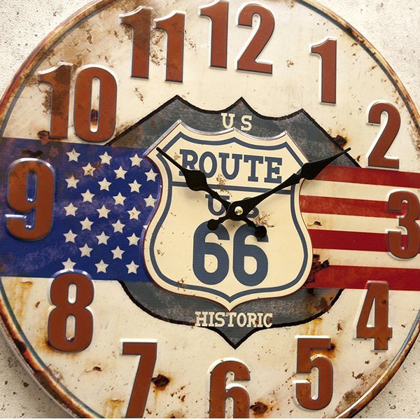 【HISTORIC】※《アンティークエンボスクロック・US ROUTE66》　アメリカン雑貨　ブリキ看板　メタルサイン　時計_画像4