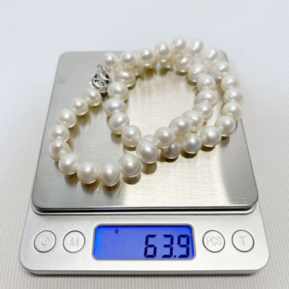 本真珠　MIYAZAKI真珠　珠11.0-11.5mm 大珠・楕円珠　SILVER留め金　重さ63.9g パールネックレス　ホワイト　ケース付き(管理:007)_画像4