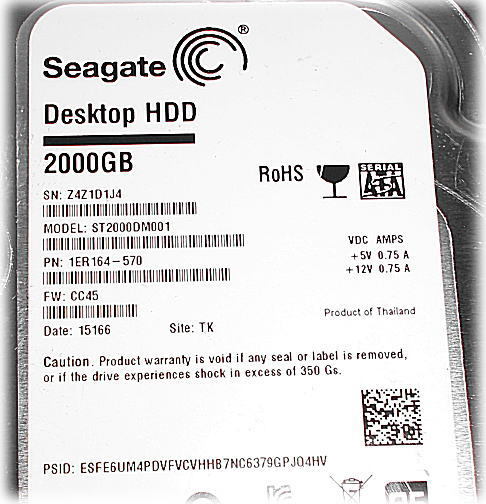 ■V75 Seagate 3.5インチ HDD SATA 2TB ST2000DM001 電源回数1856回/2326時間/7200rpm USED■_画像2