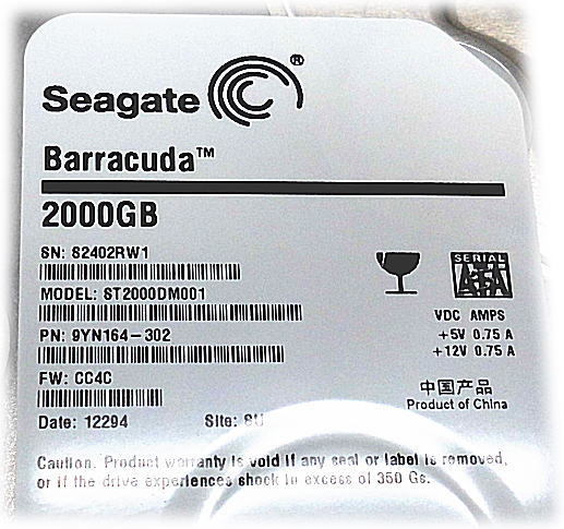 ■V49 Seagate 3.5インチ HDD SATA 2TB ST2000DM001 電源回数1853回/4662時間/7200rpm USED■_画像3