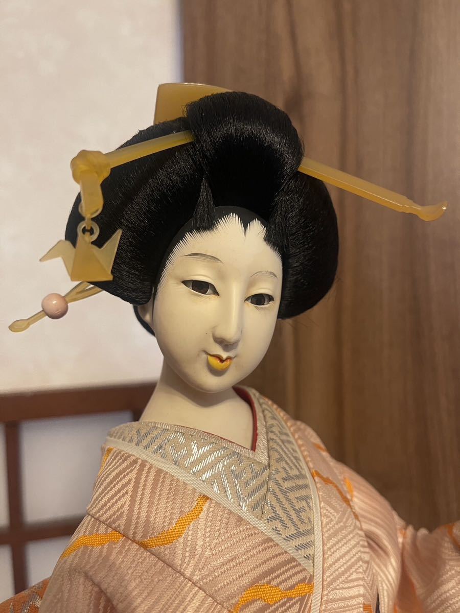 日本人形 置物 着物 アンティーク 昭和レトロ レトロ 女性人形 扇_画像1