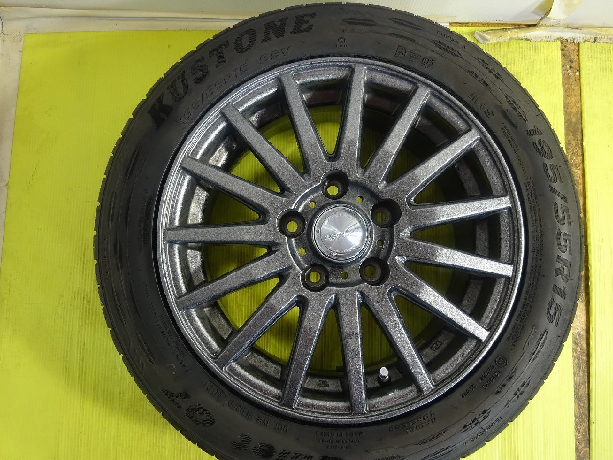 KUSTONE/SEINS 195/55R15 15x6J +45 5穴 114.3 中古タイヤ ホイールセット 4本 ノーマル【送料無料】AOM-K1401★青森_画像5