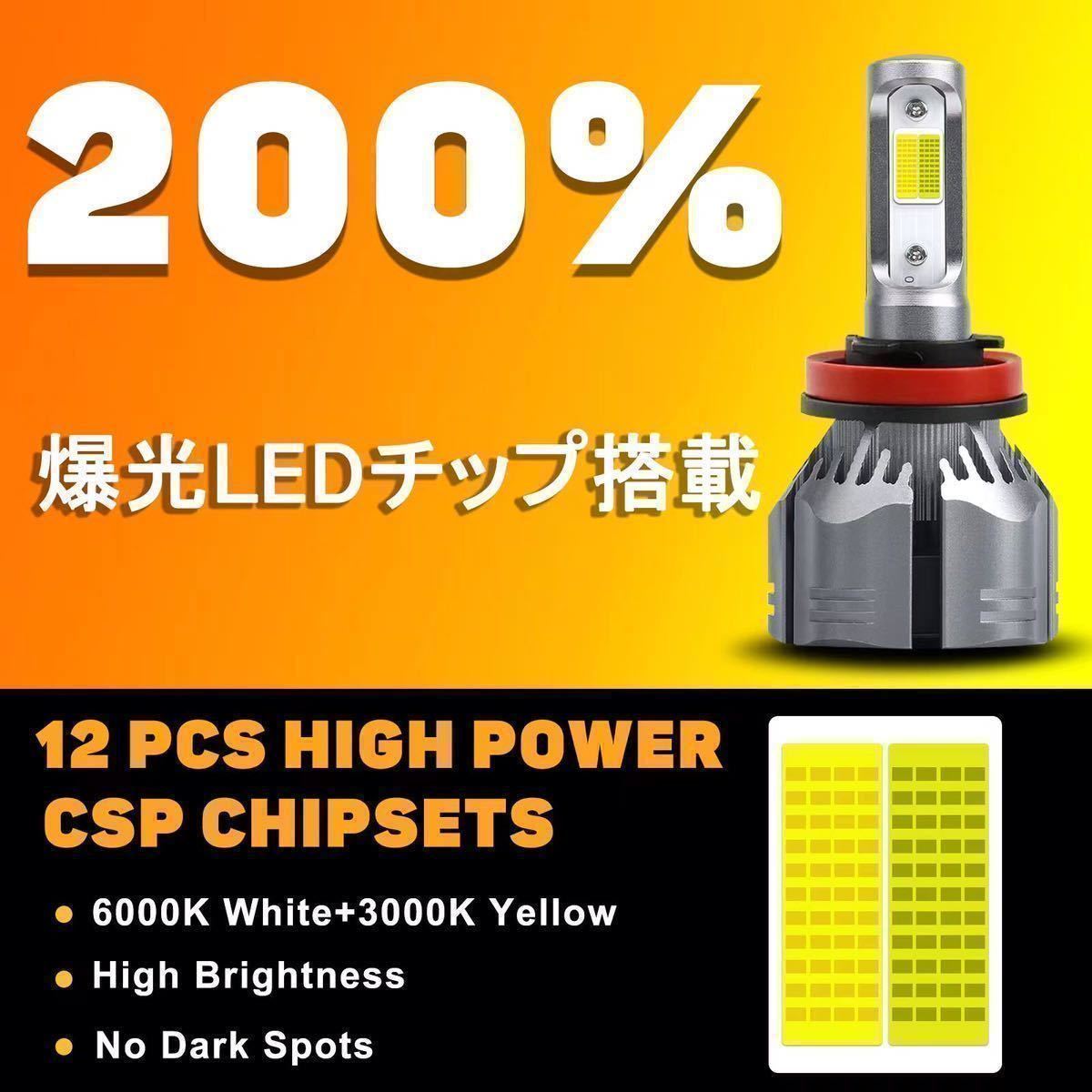 ツインカラー LED　ヘッドライト LEDフォグランプ H1 H3　白　ホワイト　イエロー　3000ｋ　黄色　2色_画像5