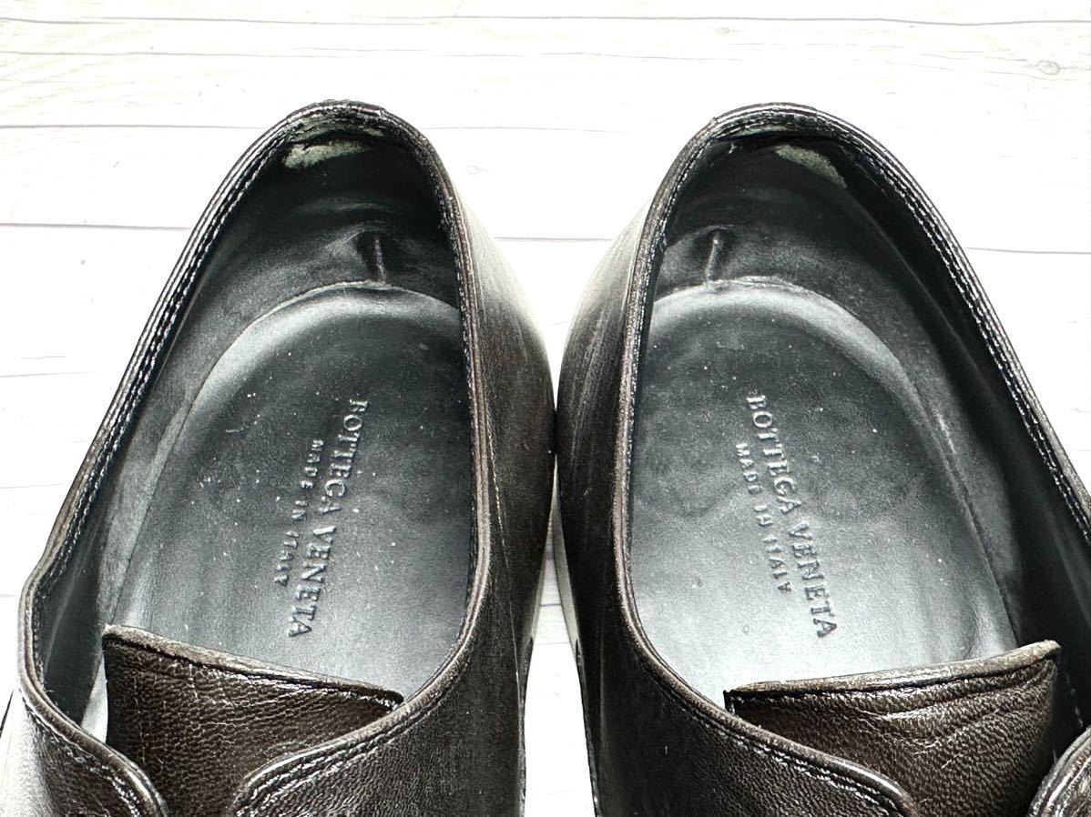 【即決】BOTTEGA VENETA メンズ 41 25.5cm程度 ボッテガヴェネタ スリッポン ネイビー 茶 革靴 ビジネス レザーシューズ くつ_画像5