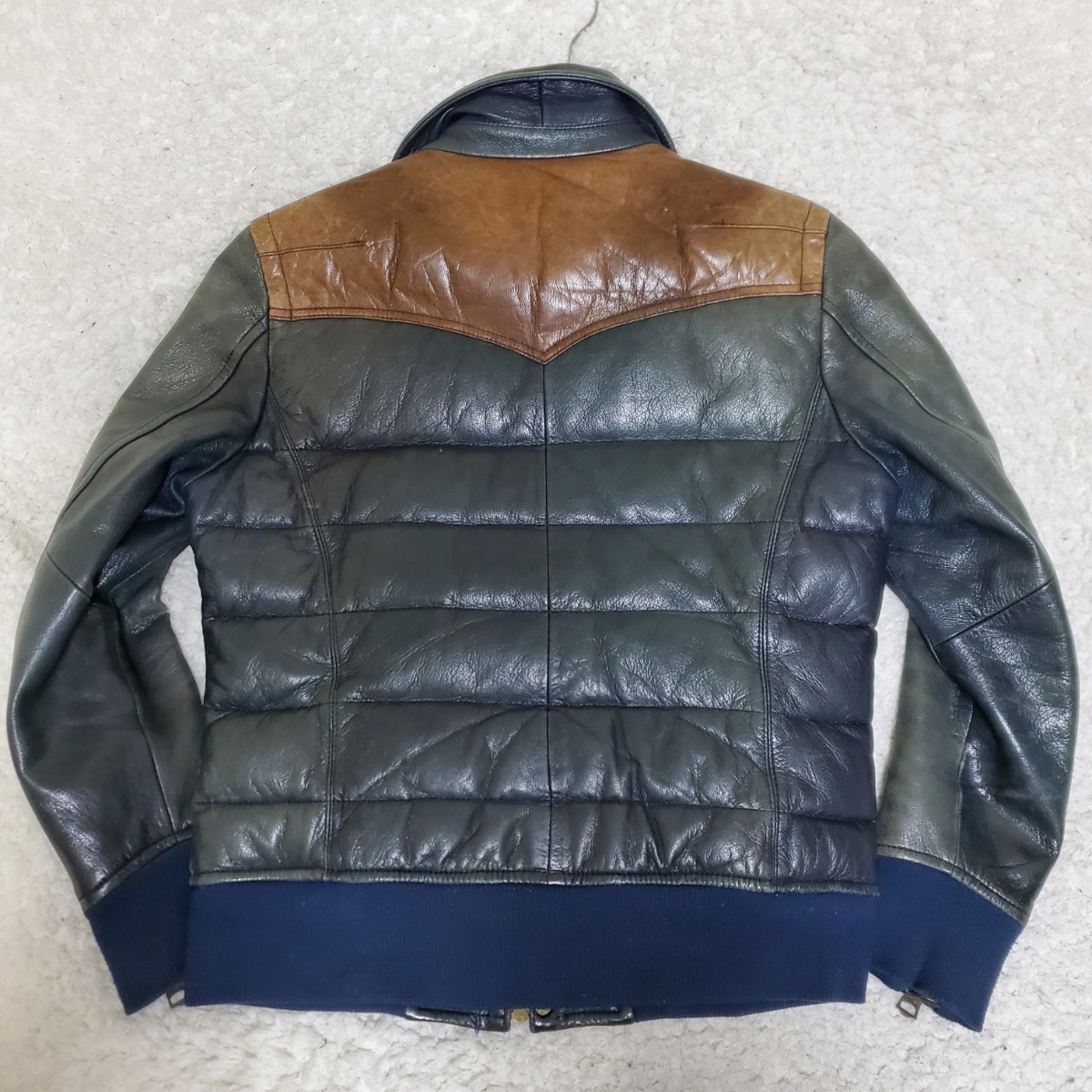 JACKROSE VINTAGE/ジャックローズ L相当4サイズ 本革山羊革 トラッカー レザーダウンジャケット/ブルゾン ネイビー系 ダブルジップ式_画像3