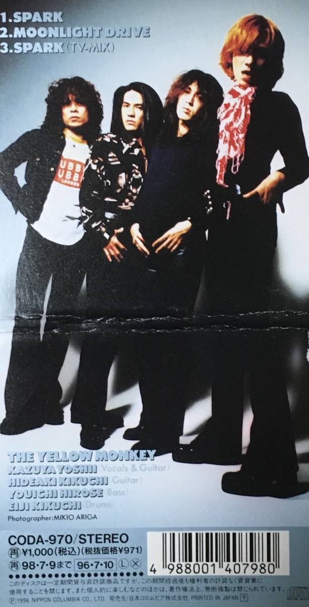 イエロー?モンキー１９９６年発売、８センチ?シングルＣＤ 「ＳＰＡＲＫ」　 「ムーンライト?ドライブ」 ＋ ＴＶミックス、計(jì)３曲入