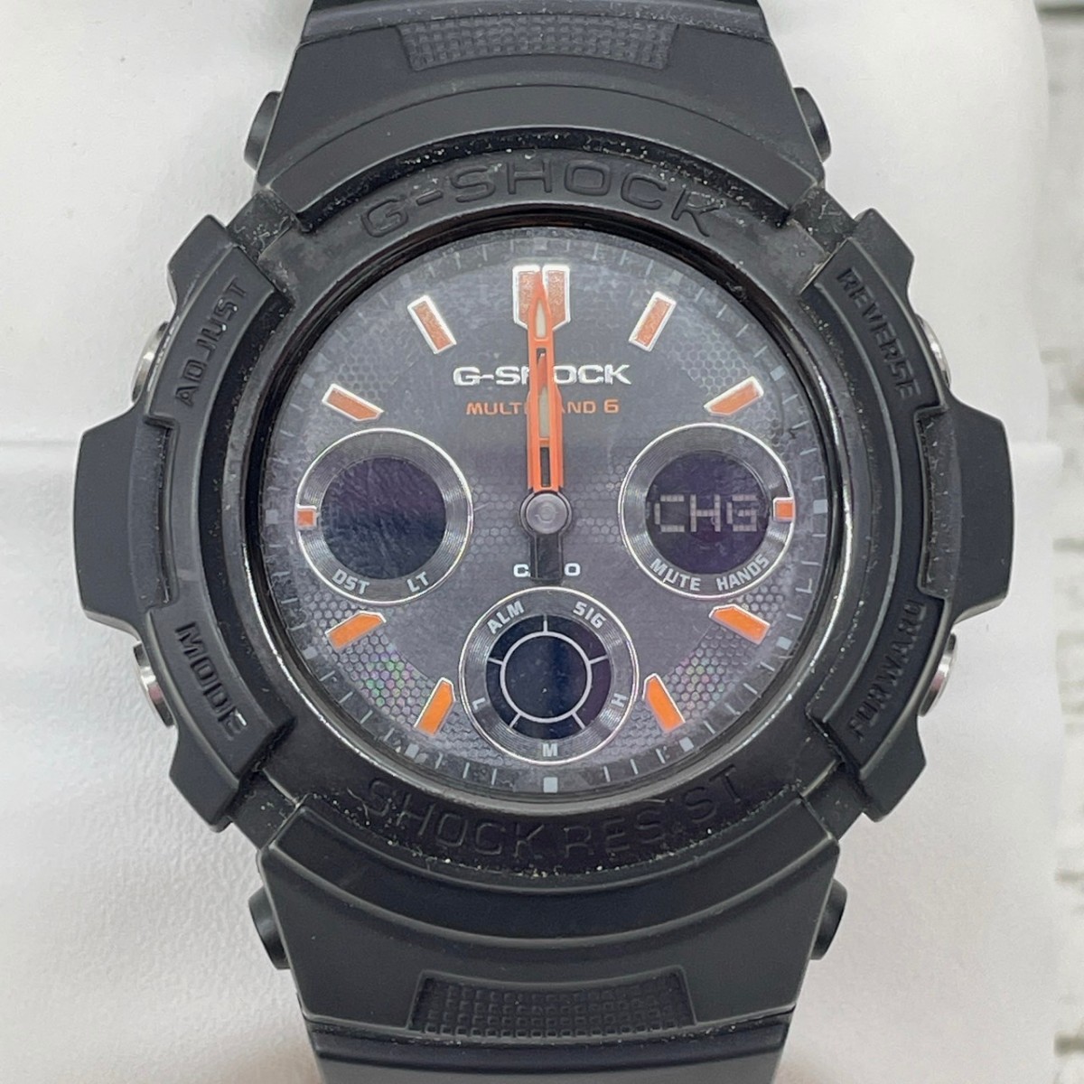 【Ｋ】 CASIO G-SHOCK 電波ソーラー 腕時計 カシオ Gショック BLK ブラックカラー オレンジ 稼働 箱付き MULTI BAND6【3271】_画像1