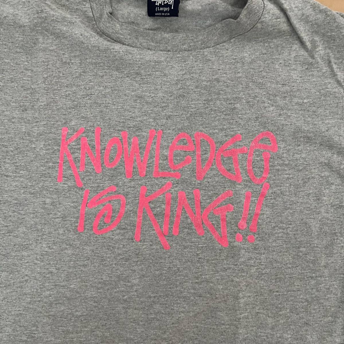 激レア90'sビンテージ オールドステューシー knowledge is king Tシャツ グレイ サイズL MADE IN USA 美品格安!_画像3