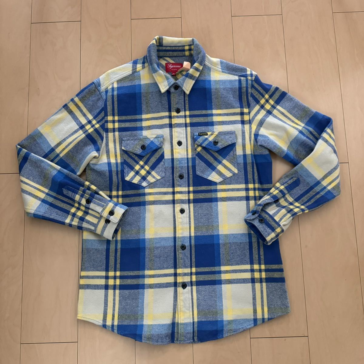 激レア裏原ビンテージ SUPREME 11AW Heavyweight Plaid Flannel Shirt フランネルチェックシャツ ブルー×イエロー クリーニング済美品格安_画像1