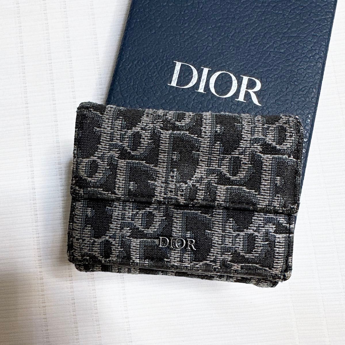 DIOR ディオール　ロゴ入り　三つ折り財布　オブリーク　ジャガード　コンパクト　ウォレット　男女兼用　イタリア製