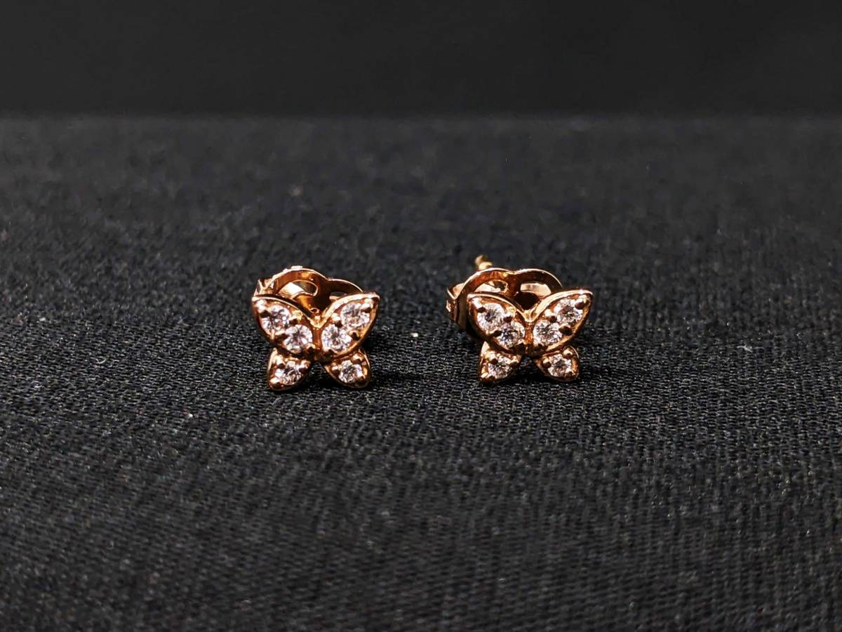 【42790】Ponte Vecchio PV ポンテヴェキオ ピアス 蝶々 K18PG 18金 ピンクゴールド ダイヤモンド合計0.08ct メレダイヤ 総重量約1.01g_画像4