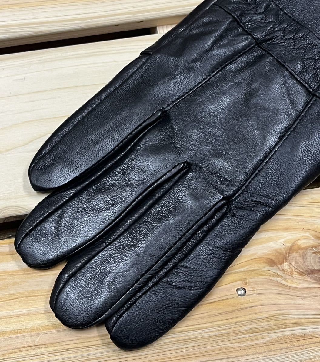  with translation * outlet * new goods * men's leather gloves ram leather reverse side nappy warm standard black original leather M size .. smaller 