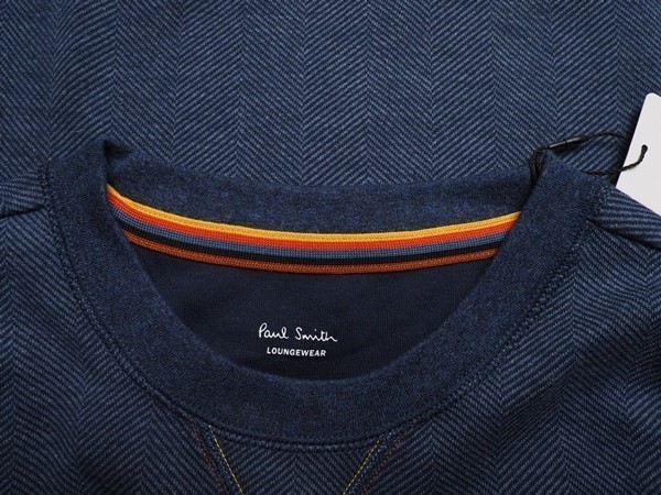 新品正規品 Paul Smith ポールスミス ヘリンボーン織柄 クルーネック スウェット トレーナー/長袖TシャツL青(052) 30-7034 ラスト_画像5